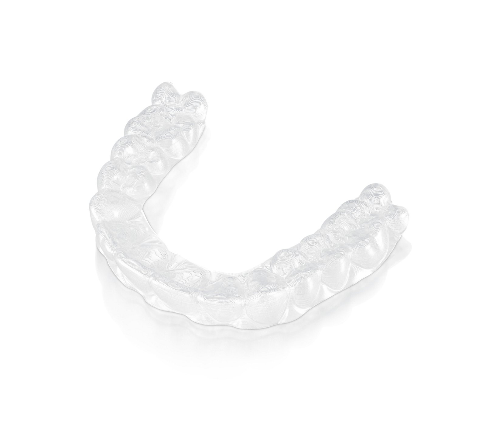 A clear Clarity aligner tray.